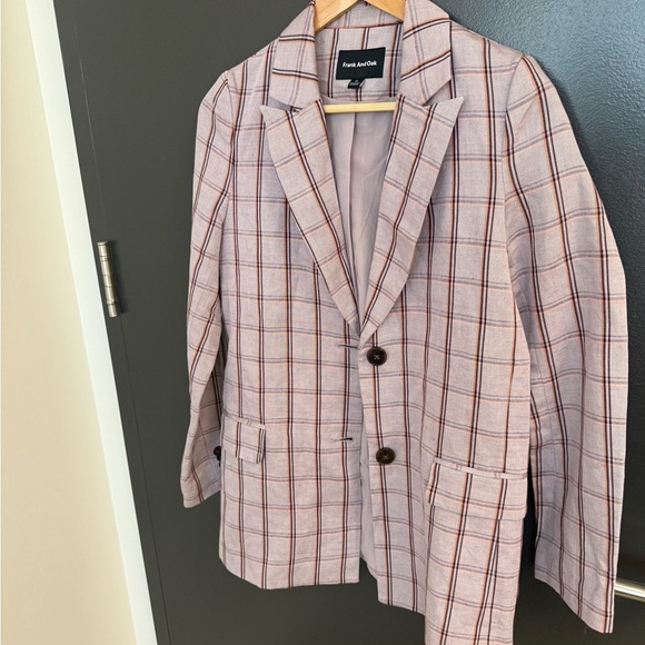 Frank & Oak XS NWOT linen blend thicker purple Plaid Blazer oversized! See measu - Picture 5 of 12